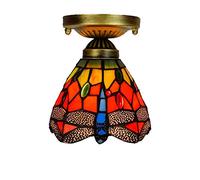 ZBZFGE Style Red Dragonfly Lights Flush Mount Ceiling Lamp Handmade Stained Glass Night Light for Bedroom Living Room,15CM