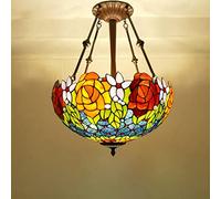 ZBZFGE Style, Two Color Rose Stained Glass Ceiling Pendant Light for Living Room Bedroom Dinning Kitchen Island Hallway,46cmB,40cma