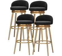 ZBZFGE Swivel Stools Set of 4 Breakfast Velvet Upholstered Bar Chairs with Low Backrest and Gold Metal Leg, Kitchen Counter Barstools (Black,75cm)