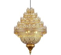 ZBZFGE Turkish Moroccan V-intage Chandelier Hollow Arabic Etching Pendant Crown Shaped Gold Metal Hanging Lamp,Pendant Ceiling Light