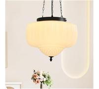 ZBZFGE V-intage Milk Glass Pendant Light Mid Century Black and White Ceiling Lamp Large Boho Coastal Round Chandelier,