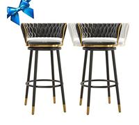 ZBZFGE Velvet Bar ° Swivel Counter Height Stools, Barstools with Backs Tall Kitchen Chairs for Pub Cafe Bar(330LBS) (Gray-2ps,75cm)