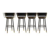 ZBZFGE Velvet Barstools with Degree Swivel Seat Top and Metal Legs, Iron Counter Height Stools for Kitchen Counter,Home Bar,Dining Room, 300lbs (Black-4ps,75cm)
