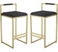 ZBZFGE Velvet Height 26/30” Counter Stools with Footrest and Gold Metal Legs, Upholstered Bar Chairs for Kitchen Pub Coffee (Black-2ps,75cm)