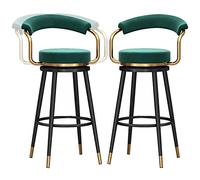 ZBZFGE Velvet Stools, Counter Height Degree Swivel Bar with Back and Footrest, Kitchen Pub Coffee Home Dinning Island Barstools Chairs, 300lbs (Green-2ps,75cm/30in)