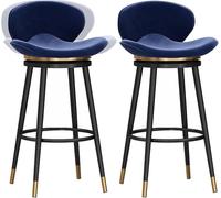 ZBZFGE ° Velvet Swivel Bar Stools with Back and Footrest, 26/30in Barstools, Kitchen Island Pub Living Room Dining Counter Height Stool (Blue-2ps,65cm)
