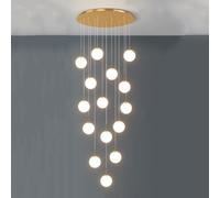 ZBZFGE WQHPLMD 15 Balls Staircase Chandeliers High Ceilings Gold Long Pendant Light Frosted Milk Glass Bubble Chandelier Chrome Mid Century Hanging Lamp For Foyer Entryway Living Room Hallway