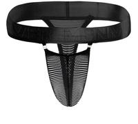 ZC8bdbd Men Mesh Sheer Thong Sexy Man Underwear G String Hollow Pouch Panties Wide Waistband Metal Buckle Decor, Black, XL