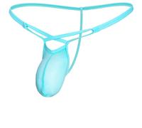 ZC8bdbd Mens Sexy Low Rise Bikini Thong G-String Underwear Ultra-thin Ice Silk Cutout Cross Micro Thongs, Sky Blue, S