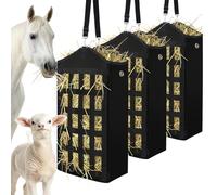 Zcargel 3 Pcs Hay Bags for Horses,Two-Sided Large Slow Feed Hay Bags for Goats,Sheep,Donkey,Large Top Opening with Hook-and-Loop Seals,Easy to Hang with Adjustable Strap (Black)