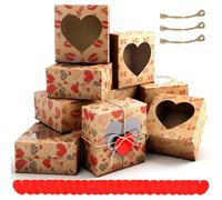 Zcargel 36/48 PCS Cookie Boxes Kraft Box with Clear Heart Shaped Window Candy Boxes with Heart Cards for Cupcake Bakery Valentine Gifts Party Treats (48PC)