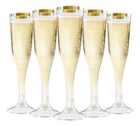 Zcaukya 100 Plastic Champagne Flutes, 4.5oz Clear Disposable Hard Stemware Cups with Golden Rim, Plastic Champagne Glasses for Wedding, Graduation Party, Bridal Shower, Birthday Party