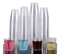 Zcaukya 100 Shot Glasses, 1oz Clear Plastic Disposable Hard Cups, Mini Cups Great Container for Sauce, Sample Tasting, Jello Shots, Pudding