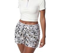 Zcbzbn Shorts Sequin Shorts for Women Sexy Festival Shorts Glittering Hotpants Metallic for Casual Hot Rave Party Trousers, silver, One Size
