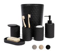 zccz 6 Piece Bathroom Accessories Set, Toothbrush Holder, Toothbrush Cup, Soap Dispenser,Bathroom Vanity Tray, Qtip Holder, Trash Can - Black