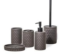 zccz Bathroom Accessories Set 5 Pcs - Soap Dispenser, Toilet Brush Holder, Toothbrush Holder, Bathroom Tumbler, Soap Dish - Vintage Bathroom Accessory Set Decor Countertop Vanity Organizer, Warm Grey