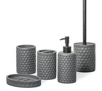 zccz Bathroom Accessories Set 5 Pcs - Soap Dispenser, Toilet Brush Holder, Toothbrush Holder, Bathroom Tumbler, Soap Dish - Vintage Bathroom Accessory Set Decor Countertop Vanity Organizer, Cool Grey