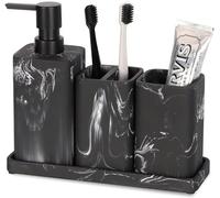 zccz Bathroom Accessory Set - 4 Piece Organiser with Toothbrush Holder, Soap Dispenser, Tumbler and Tray - Black Accessories
