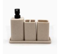 zccz Bathroom Accessory Set - 4 Piece Organiser with Toothbrush Holder, Soap Dispenser, Tumbler and Tray - Beige Bathroom Decor