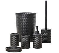 zccz Bathroom Accessory Set, 6 Piece Black Bathroom Accessories Set with Trash Can, Toothbrush Holder, Toothbrush Cup, Soap Dispenser, Soap Dish, Toilet Brush with Holder, Trash Can, Black