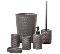zccz Bathroom Accessory Set, 6 Piece Warm Grey Bathroom Accessories Set with Trash Can, Toothbrush Holder, Toothbrush Cup, Soap Dispenser, Soap Dish, Toilet Brush with Holder, Trash Can