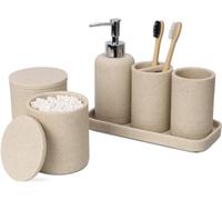 zccz Beige Bathroom Accessories - Bathroom Decoration with Soap Dispenser, Toothbrush Holder, 2 QTip Holders and Tumbler