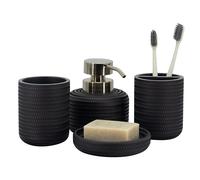 ZCCZ Black Bathroom Accessories Set of 4 with Soap Dispenser, Toothbrush Holder, Bathroom Tumbler and Soap Dish, Decorative Countertop Organizer