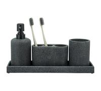 ZCCZ Black Bathroom Accessories Set of 4 with Soap Dispenser, Toothbrush Holder, Bathroom Tumbler and Vanity Tray, Decorative Organizer for Countertop