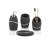 ZCCZ Black Bathroom Accessory Set 4 Pieces - Organiser With Toothbrush Holder, Lotion Soap Dispenser, Vanity Tray and Soap Dish - Modern Decor Accessories