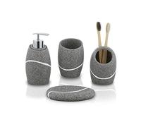 zccz Grey Bathroom Accessory Set 4 Pieces - Bathroom Organiser with Tootbrush Holder, Lotion Soap Dispenser, Vanity Tray and Soap Dish - Modern Bathroom Decor - Bathroom Accessories Set