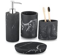 ZCCZ Marble Pattern Bathroom Accessories Set - 4 Piece Set with Soap Dispenser, Toothbrush Holder, Tumbler, Soap Dish - Black