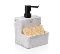 zccz Soap Dispenser with Sponge Holder, Marble Look Liquid Hand and Dish Soap Dispenser Pump Bottle and Sponge Holder 2 in 1 for Kitchen Sink Bathroom Counter Storage and Organization White
