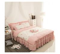 ZCCZJS 100% Cotton Soft White Floral Rose Girls Bedding Set 4Pcs Single Doubel King Cal King Duvet Cover Bedskirt Pillowcases,Bed
