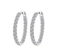 ZCCZJS 100% Real 925 Women Hoop Earrings Full Zircon 34 Mm Sterling Silver Circle Earrings Fashion Refinement Jewelry