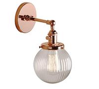 ZCCZJS 15cm Industrial Modern Vintage Retro Wall Lights, Loft Bar Kitchen Sconce Lights Lamp Fixture with Ribbed Globe Clear Glass Light Shade (Copper)