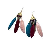 ZCCZJS 1Pairs Bohemian Feather Earrings For Women -Geometric Triangle Multi-Layer Chain Feather Earrings For Women,Ethnic Feather Fringe Curved Needle Fashion Dangle Earring ui