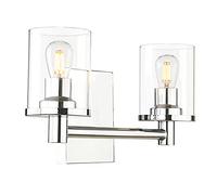 ZCCZJS 2 Lights Modern Vintage Wall Light, Industrial Vanity Lighting with Glass Lampshade, Double Wall Lamp Indoor Home Lights Fixture, Up Candle Light for Bedroom, Kitchen, Living Room (Brushed)