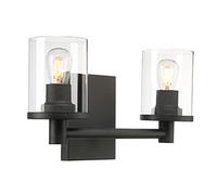 ZCCZJS 2 Lights Modern Vintage Wall Light, Industrial Vanity Lighting with Glass Lampshade, Double Wall Lamp Indoor Home Lights Fixture, Up Candle Light for Bedroom, Kitchen, Living Room (Black)