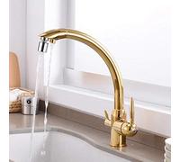 ZCCZJS 3 Way Kitchen Tap, 360° Swivel Brass Mixer, Hot & Cold Water Filter Tap, Multi-Function Under Sink Faucet, Gold Kitchen Sink Tap - Oats-B