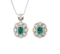 ZCCZJS 8 * 10mm emerald gemstone pendant necklace rings for women diamond wedding band jewelry set accessories gift