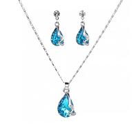 ZCCZJS 925 necklace earrings ladies, water drops gemstone blue jewelry, wedding/engagement fine jewelry set