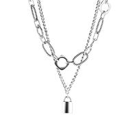 ZCCZJS 925 Necklace Jewelry for Men and Women Hip-Hop Style Double Layer Necklace Frigid Style Simple Multilayer Lock Pendant Necklace Accessories Thai, 41+5cm