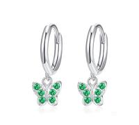 ZCCZJS 925 Silver Earrings, Butterfly Dangle Earrings for Women, Sparkly Green Zirconia Drop Earrings, Fashion Hoops Drop Earrings, Jewelry Gift for Valentine'S Day