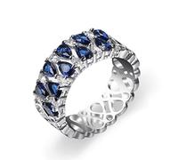ZCCZJS 925 Silver Plated Blue and White Cubic Zirconia Double Row Eternity Band for Women Pear Shape Teardrop Shape Solitaire AAA CZ Sapphire Engagement Promise Wedding Ring For Women