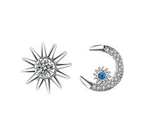 ZCCZJS 925 Sterling Silver Earrings Asymmetrical Zirconia Star Moon Earrings For Women Gift
