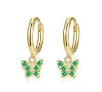 ZCCZJS 925 Sterling Silver Earrings, Butterfly Drop Earrings for Women, Sparkly Green Zirconia Dangly Earrings, Gold Huggies Earrings, Jewelry Gift for Valentine'S Day