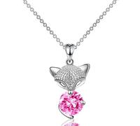 ZCCZJS 925 Sterling Silver Fox Necklace for Women Men, Crystal Fox Painting Pendant, Ball Chain Necklace, Gold Fox Girl Initial Necklace, Fox Jewelry for