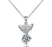 ZCCZJS 925 Sterling Silver Fox Necklace for Women Men, Crystal Fox Painting Pendant, Ball Chain Necklace, Gold Fox Girl Initial Necklace, Fox Jewelry for