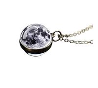 ZCCZJS 925 Sterling Silver Planet Necklace for Men and Women, Solar System Necklace, Universe, Space, Moon, Sun, Earth, Planet Necklaces, Two-Sided Glass Ball Necklace, Galaxy Pendant
