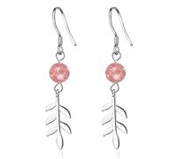 ZCCZJS 925 Sterling Silver Strawberry Crystal Dangle Earring, Silver Tassel Leaf Drop Earrings, Elegant Hook Dangling Earrings, Jewelry Gift for Women